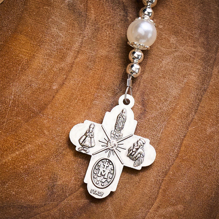 Solacebeads Blue Sodalite Stone Rosary: Inspired By Faith With Silver Chalice &amp; Four Gospels Cross - image 5
