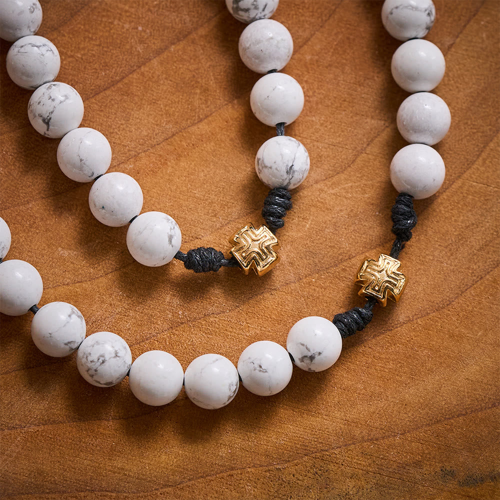 Solacebeads The White Turquoise Rosary: Rooted In Purity With Gold Cross Nodes &amp; Miraculous Medal - image 2