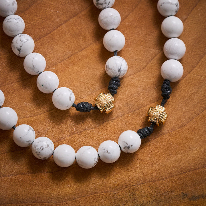 Solacebeads The White Turquoise Rosary: Rooted In Purity With Gold Cross Nodes &amp; Miraculous Medal - image 2