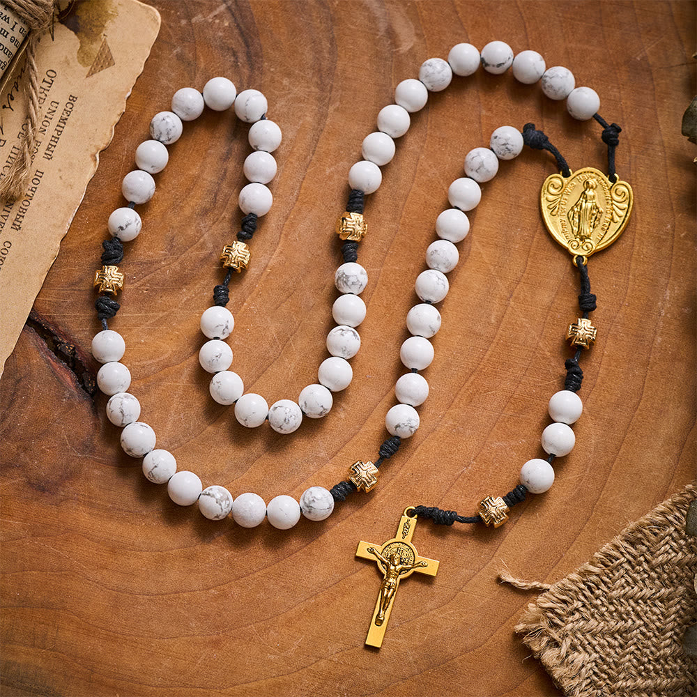 Solacebeads The White Turquoise Rosary: Rooted In Purity With Gold Cross Nodes &amp; Miraculous Medal - image 7
