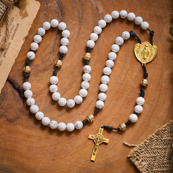 Solacebeads The White Turquoise Rosary: Rooted In Purity With Gold Cross Nodes &amp; Miraculous Medal - image 7