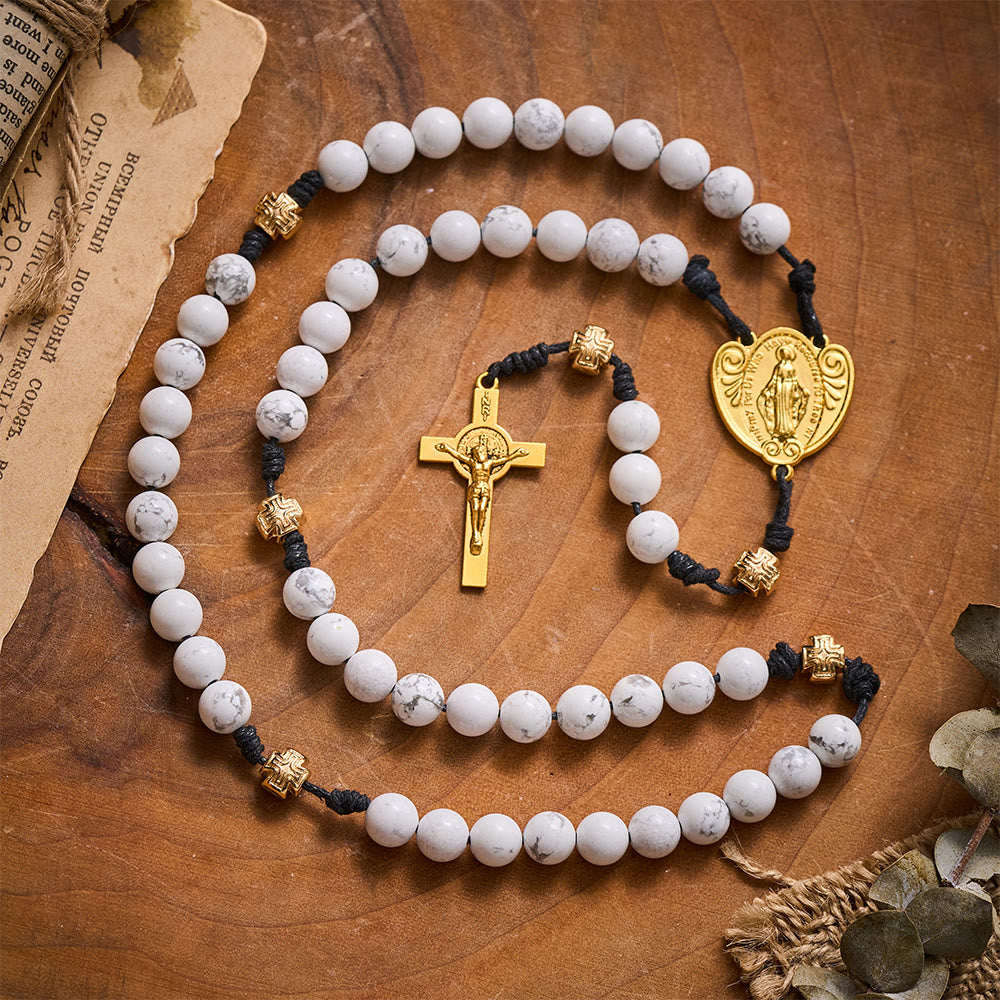 Solacebeads The White Turquoise Rosary: Rooted In Purity With Gold Cross Nodes &amp; Miraculous Medal - image 6