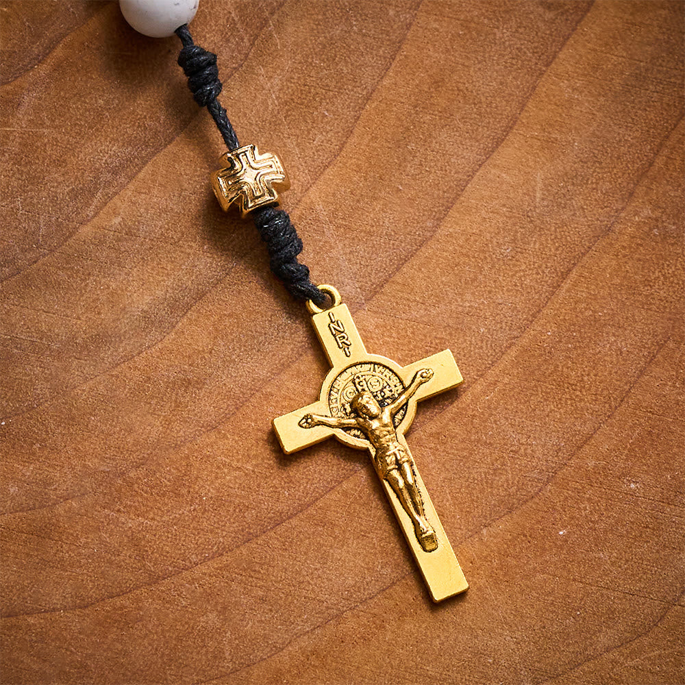 Solacebeads The White Turquoise Rosary: Rooted In Purity With Gold Cross Nodes &amp; Miraculous Medal - image 4