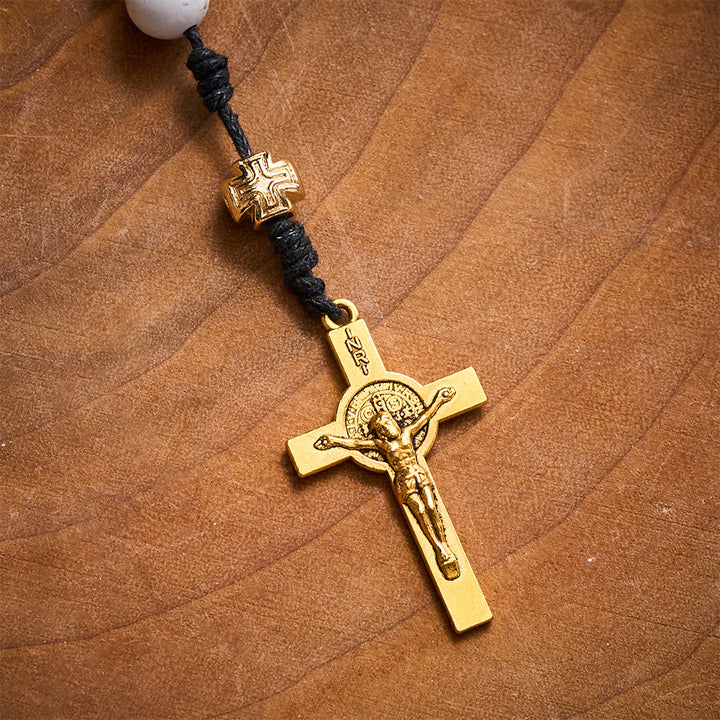 Solacebeads The White Turquoise Rosary: Rooted In Purity With Gold Cross Nodes &amp; Miraculous Medal - image 4