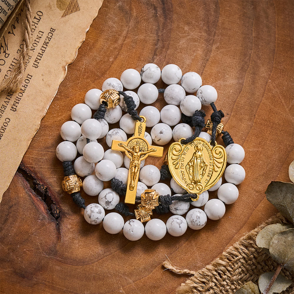 Solacebeads The White Turquoise Rosary: Rooted In Purity With Gold Cross Nodes &amp; Miraculous Medal - image 5