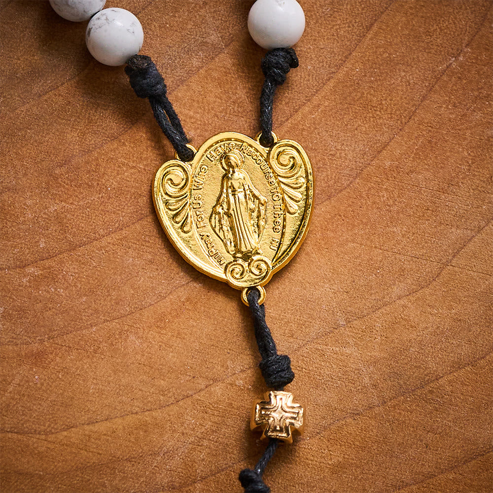 Solacebeads The White Turquoise Rosary: Rooted In Purity With Gold Cross Nodes &amp; Miraculous Medal - image 3