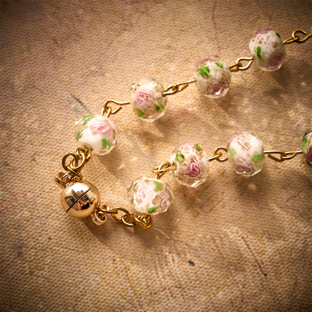 SolaceBeads Floral Lampwork Car Rosary With Rose &amp; Magnetic Clasp: Romantic Grace - image 8