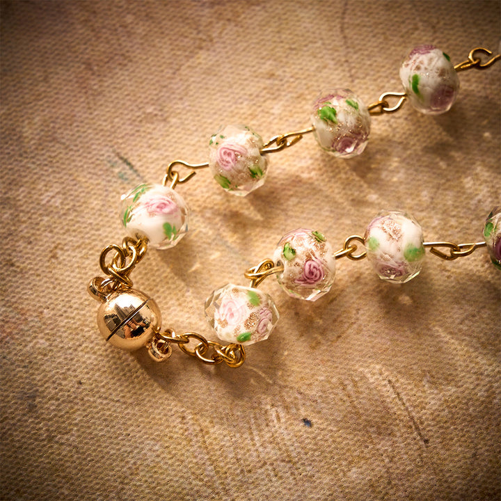 SolaceBeads Floral Lampwork Car Rosary With Rose &amp; Magnetic Clasp: Romantic Grace - image 8