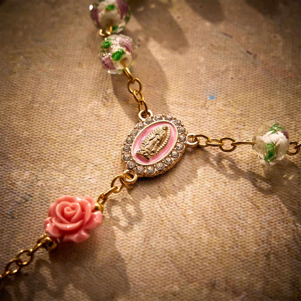 SolaceBeads Floral Lampwork Car Rosary With Rose &amp; Magnetic Clasp: Romantic Grace - image 5