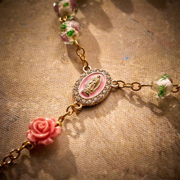 SolaceBeads Floral Lampwork Car Rosary With Rose &amp; Magnetic Clasp: Romantic Grace - image 5