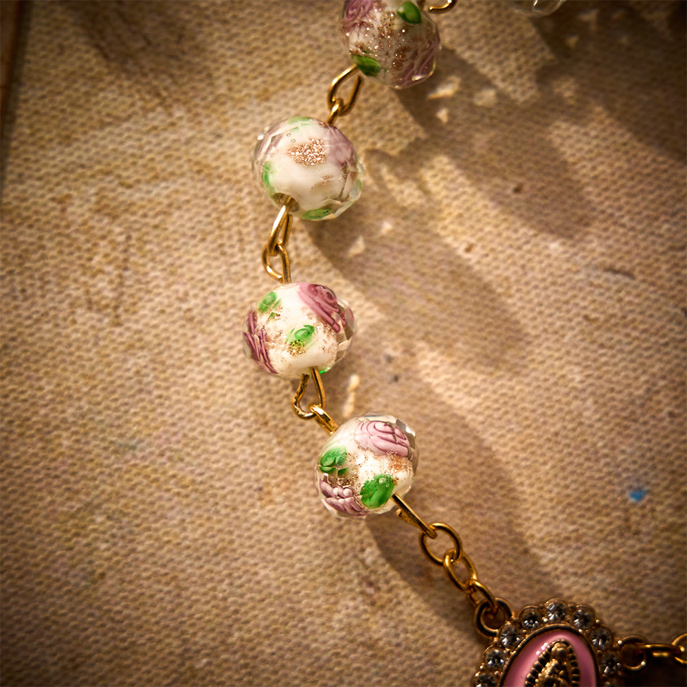 SolaceBeads Floral Lampwork Car Rosary With Rose &amp; Magnetic Clasp: Romantic Grace - image 4