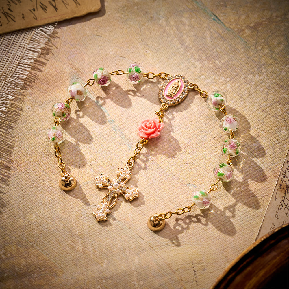 SolaceBeads Floral Lampwork Car Rosary With Rose &amp; Magnetic Clasp: Romantic Grace - image 2
