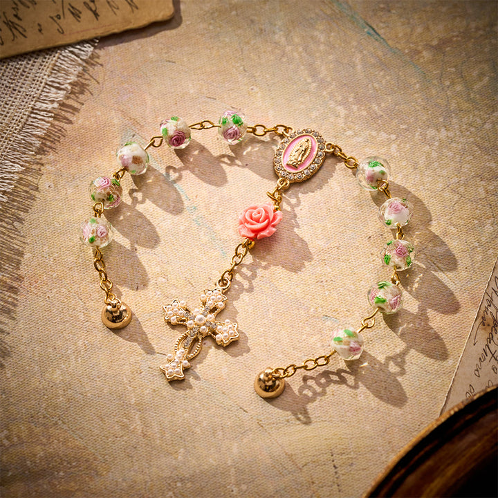 SolaceBeads Floral Lampwork Car Rosary With Rose &amp; Magnetic Clasp: Romantic Grace - image 2