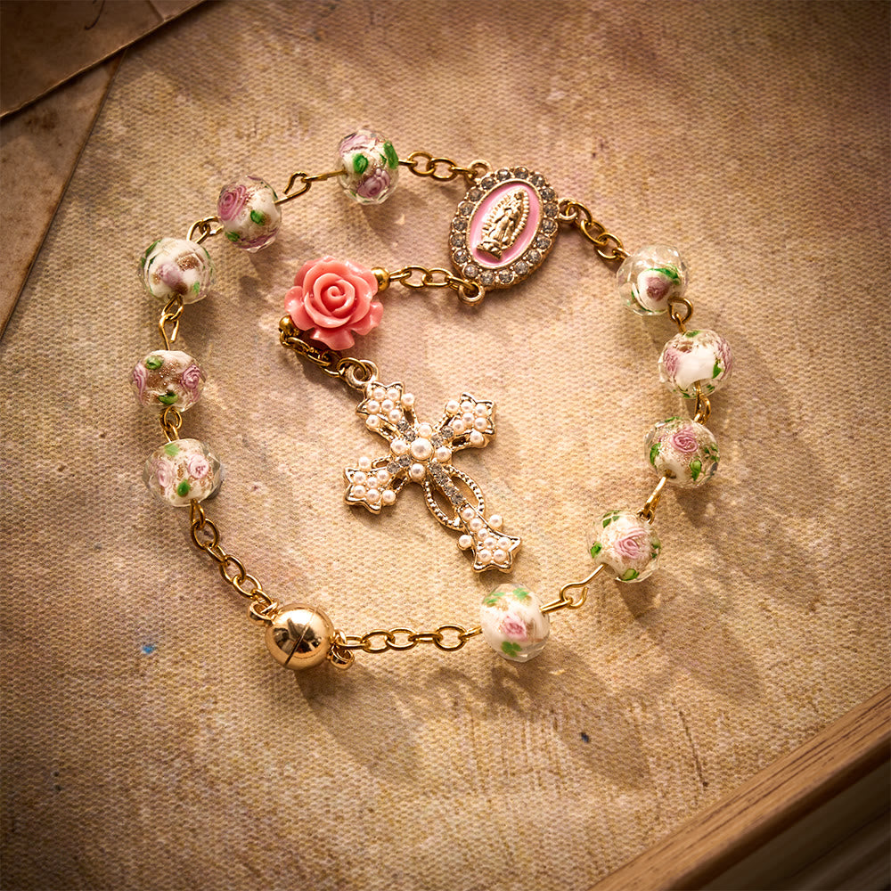 SolaceBeads Floral Lampwork Car Rosary With Rose &amp; Magnetic Clasp: Romantic Grace - image 3