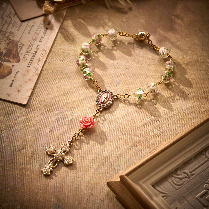 SolaceBeads Floral Lampwork Car Rosary With Rose &amp; Magnetic Clasp: Romantic Grace - image 9