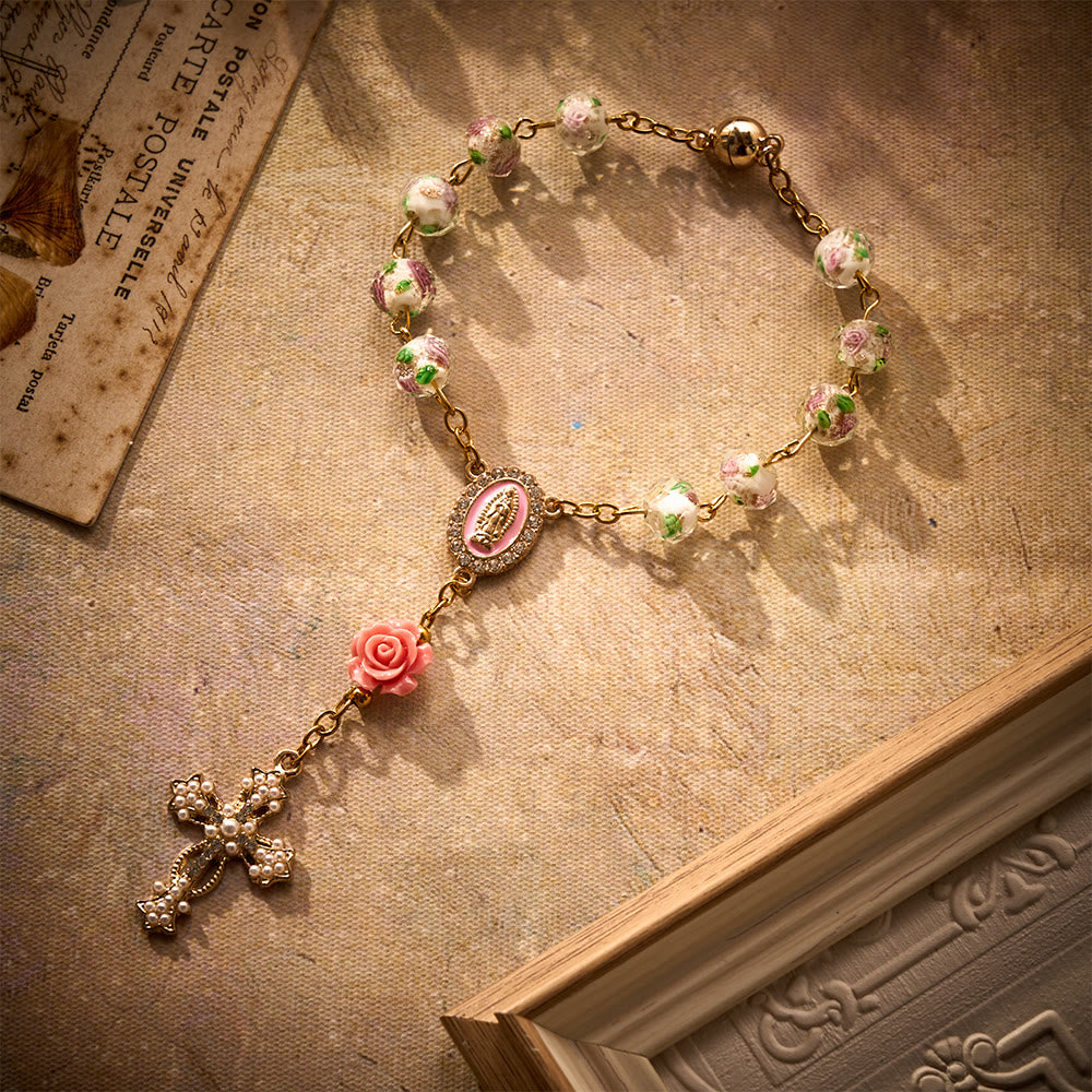SolaceBeads Floral Lampwork Car Rosary With Rose &amp; Magnetic Clasp: Romantic Grace - image 10