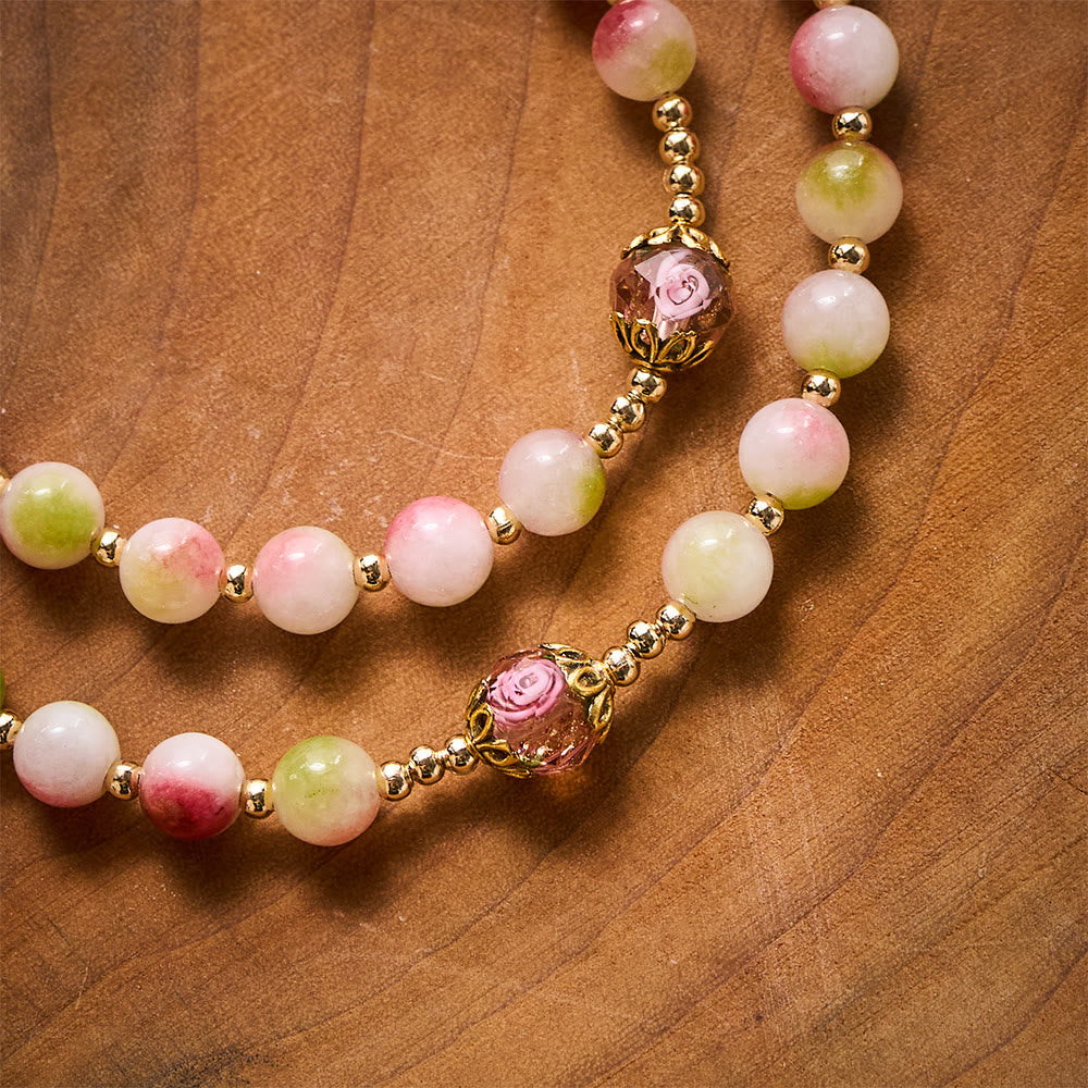 Solacebeads Watermelon Tourmaline Rosary: Gentle Garden With Miraculous Medal &amp; Pearl Cross - image 1