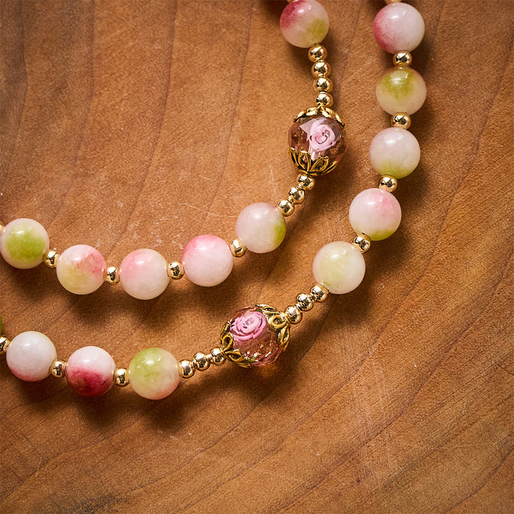 Solacebeads Watermelon Tourmaline Rosary: Gentle Garden With Miraculous Medal &amp; Pearl Cross - image 1