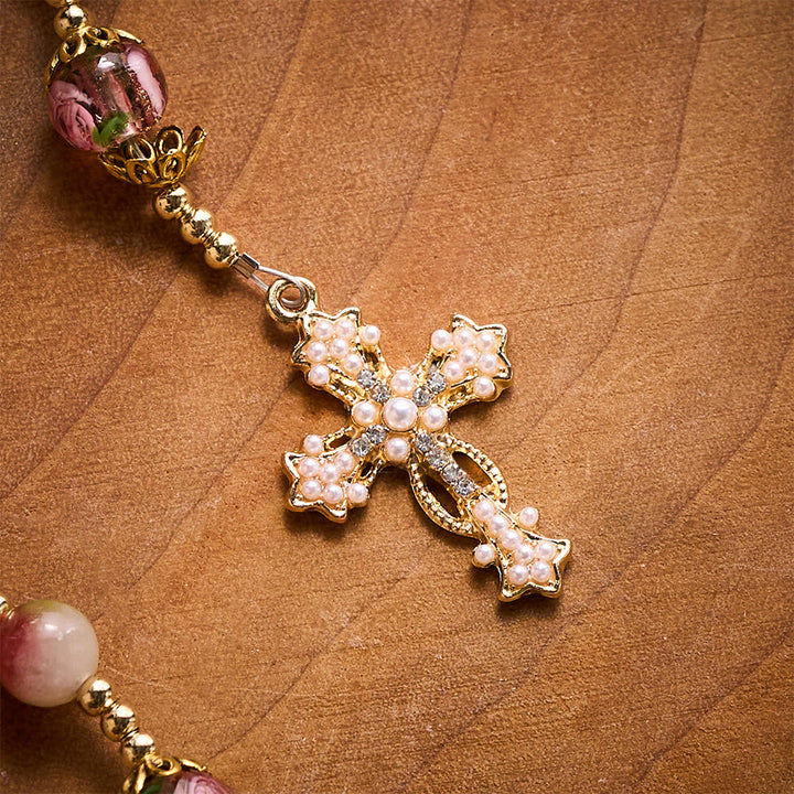 Solacebeads Watermelon Tourmaline Rosary: Gentle Garden With Miraculous Medal &amp; Pearl Cross - image 3