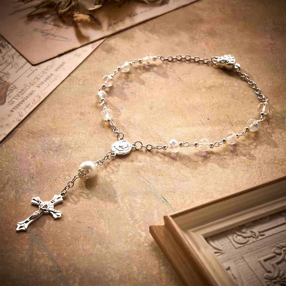 SolaceBeads Clear AB Crystal Car Rosary With Magnetic Heart Clasp &amp; Rose Charm: Sparkling Shine - image 11