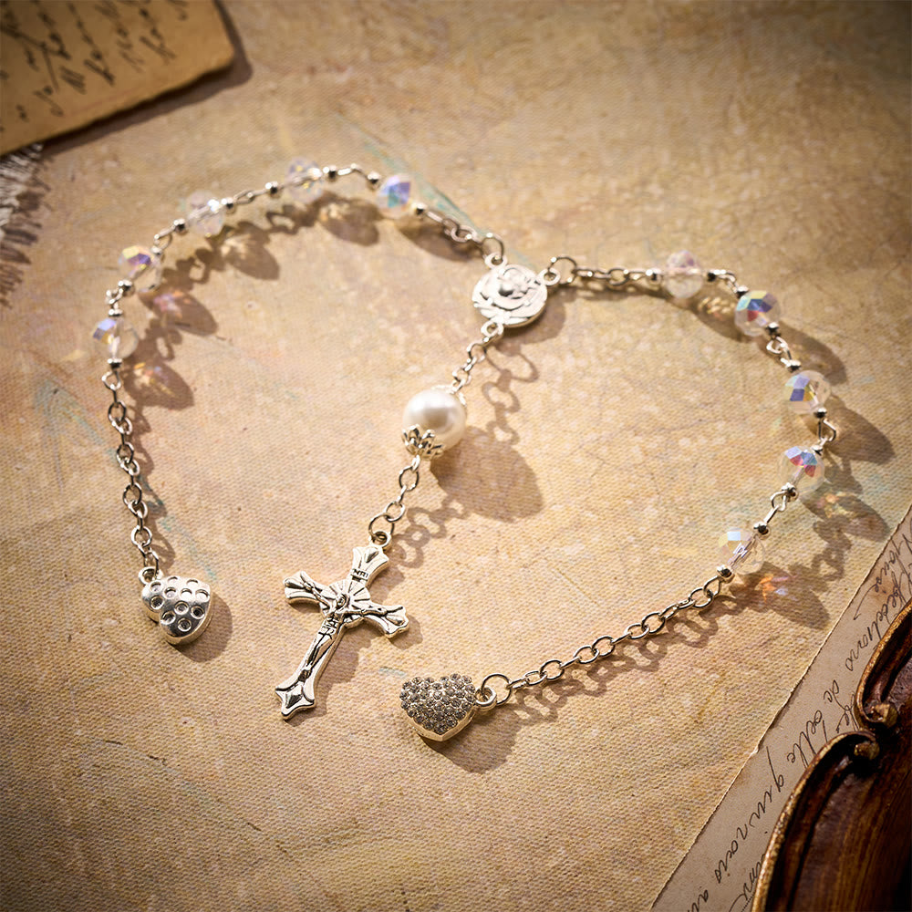 SolaceBeads Clear AB Crystal Car Rosary With Magnetic Heart Clasp &amp; Rose Charm: Sparkling Shine - image 4
