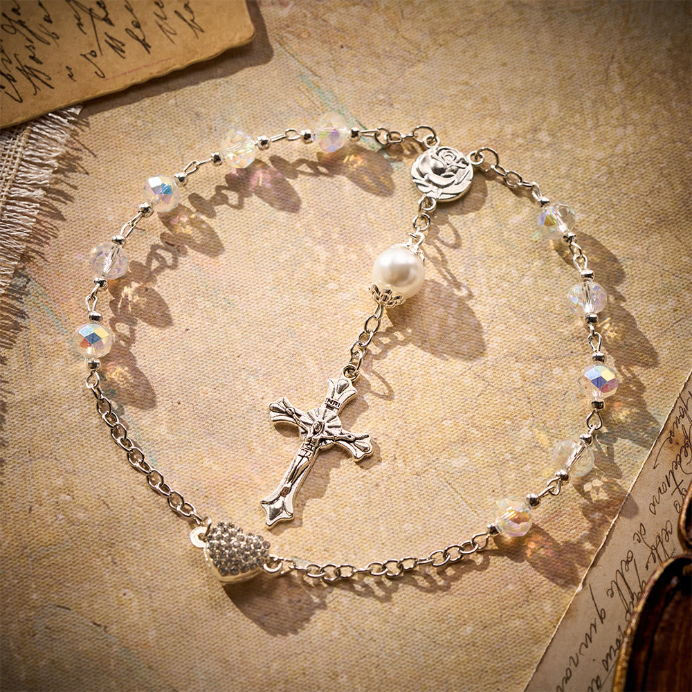 SolaceBeads Clear AB Crystal Car Rosary With Magnetic Heart Clasp &amp; Rose Charm: Sparkling Shine - image 2