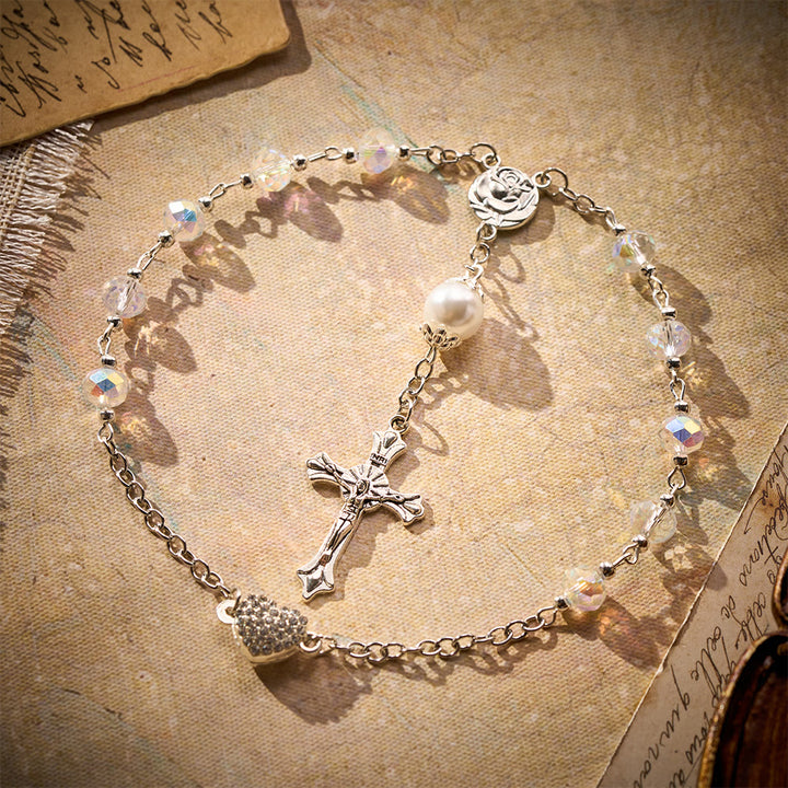 SolaceBeads Clear AB Crystal Car Rosary With Magnetic Heart Clasp &amp; Rose Charm: Sparkling Shine - image 2