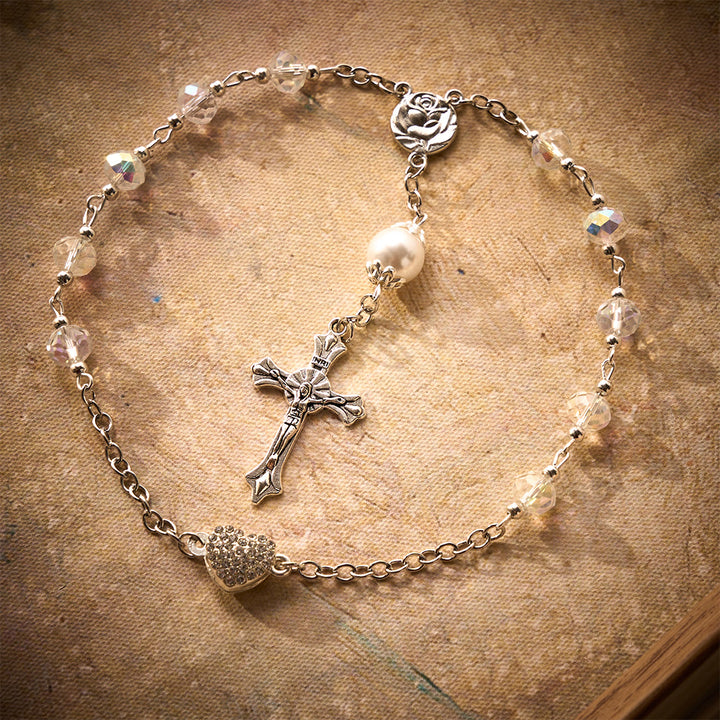 SolaceBeads Clear AB Crystal Car Rosary With Magnetic Heart Clasp &amp; Rose Charm: Sparkling Shine - image 3