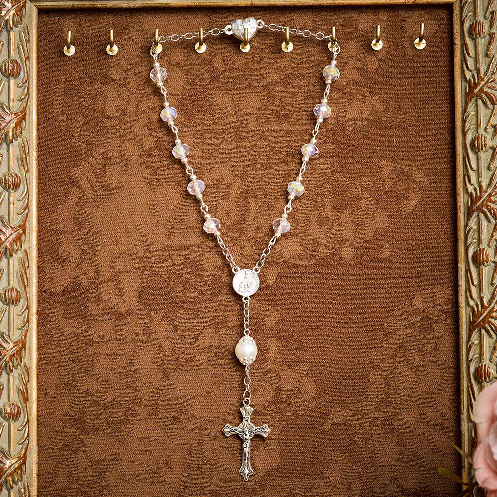 SolaceBeads Clear AB Crystal Car Rosary With Magnetic Heart Clasp &amp; Rose Charm: Sparkling Shine - image 1