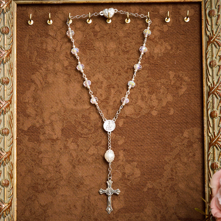 SolaceBeads Clear AB Crystal Car Rosary With Magnetic Heart Clasp &amp; Rose Charm: Sparkling Shine - image 1