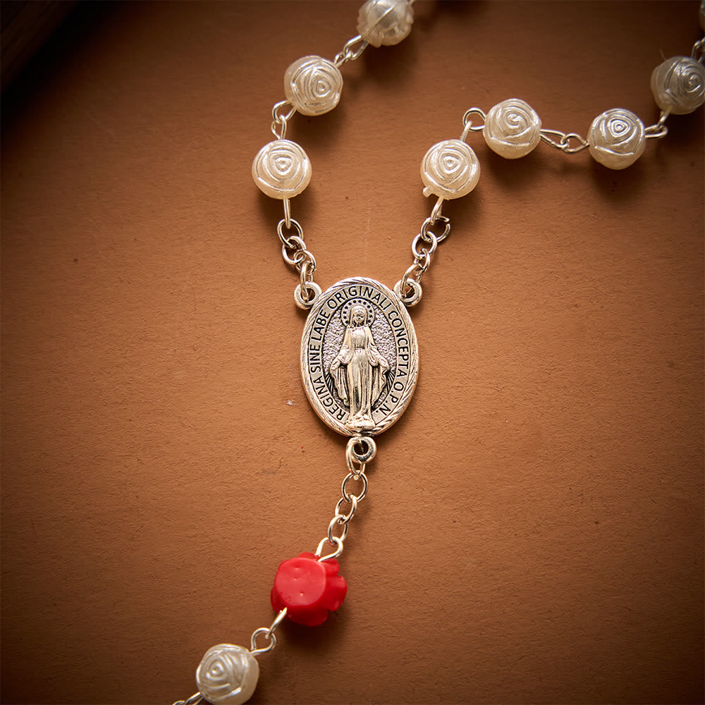SolaceBeads Rose Artistic Rosary With Red Rose Accents &amp; Miraculous Medal: Floral Romance - image 6