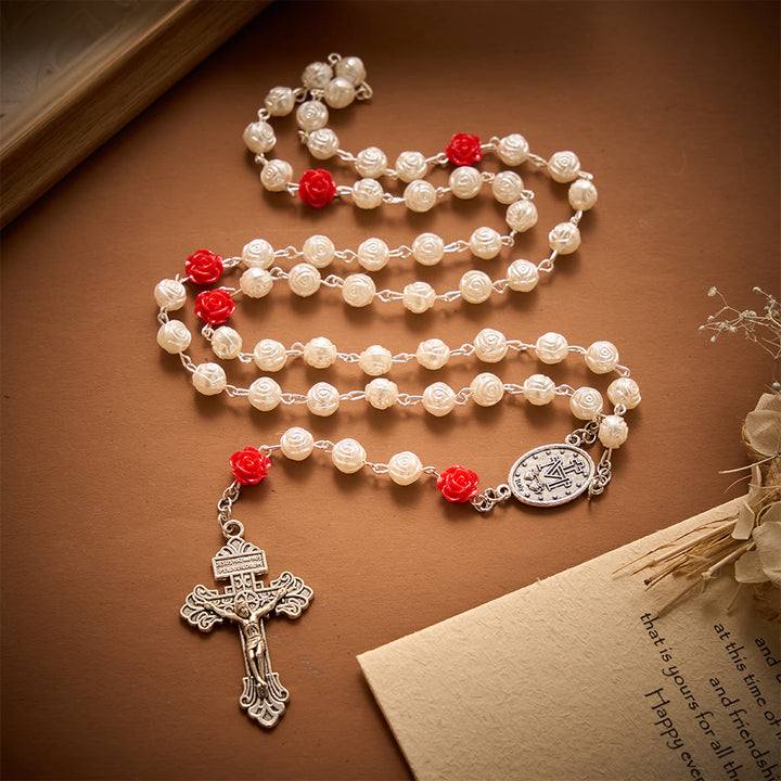 SolaceBeads Rose Artistic Rosary With Red Rose Accents &amp; Miraculous Medal: Floral Romance - image 11