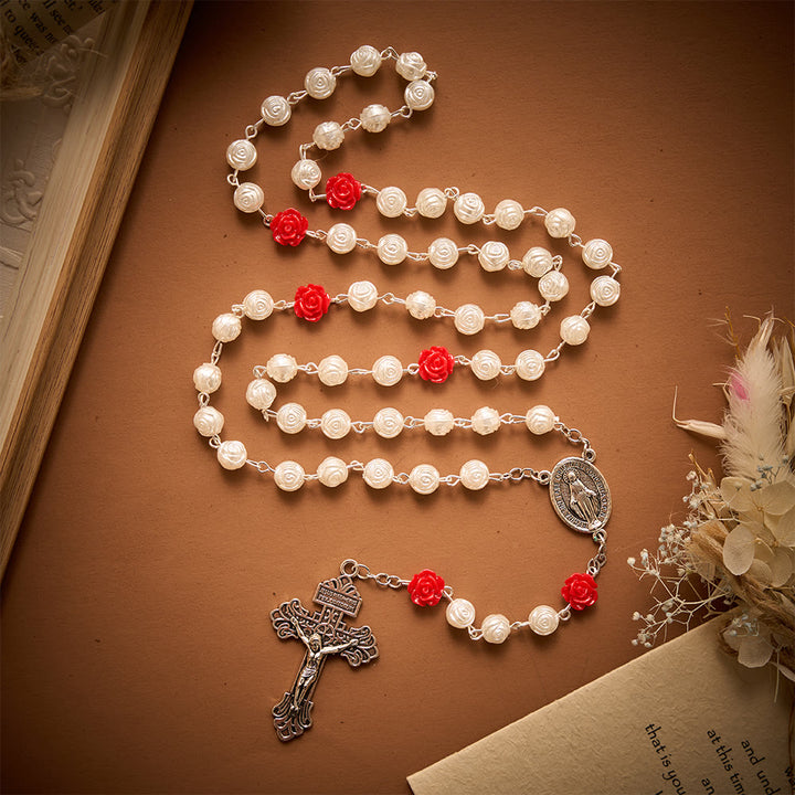 SolaceBeads Rose Artistic Rosary With Red Rose Accents &amp; Miraculous Medal: Floral Romance - image 2