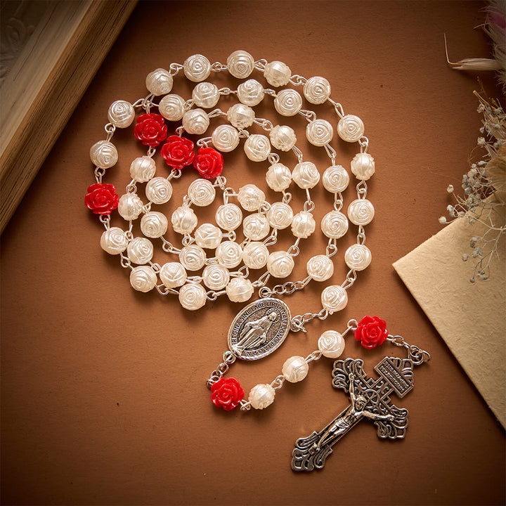 SolaceBeads Rose Artistic Rosary With Red Rose Accents &amp; Miraculous Medal: Floral Romance - image 10