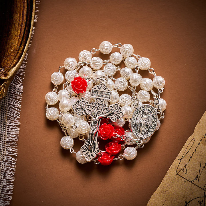 SolaceBeads Rose Artistic Rosary With Red Rose Accents &amp; Miraculous Medal: Floral Romance - image 9