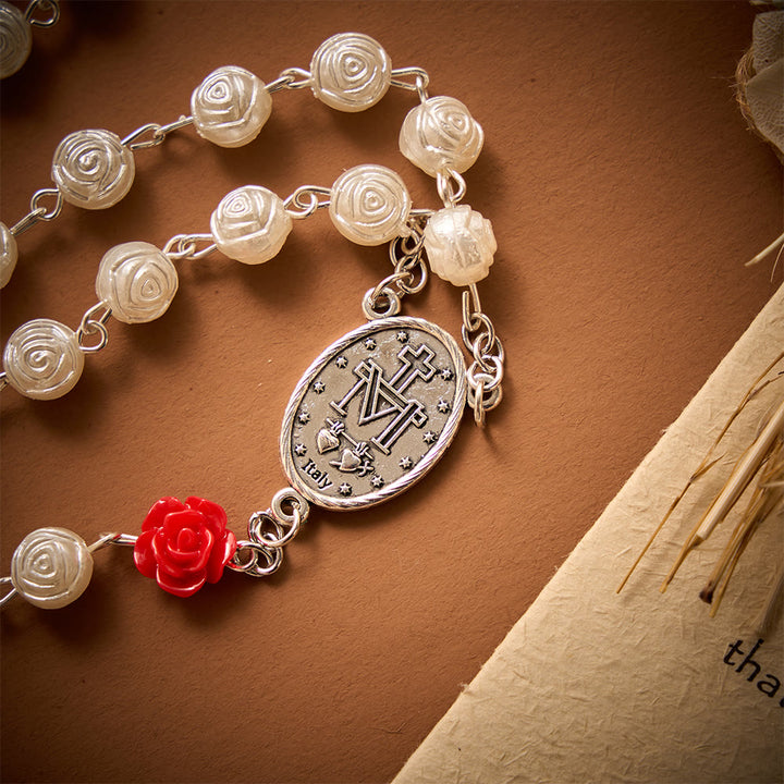 SolaceBeads Rose Artistic Rosary With Red Rose Accents &amp; Miraculous Medal: Floral Romance - image 7