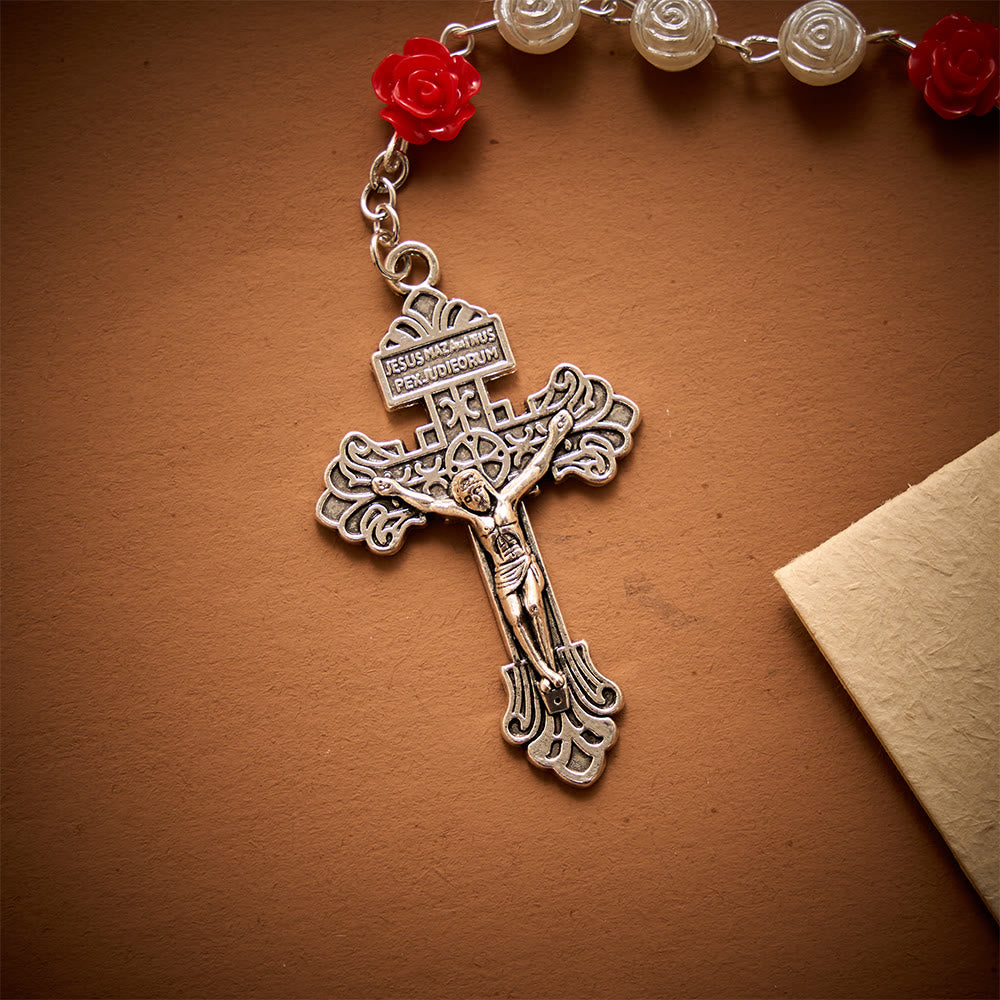 SolaceBeads Rose Artistic Rosary With Red Rose Accents &amp; Miraculous Medal: Floral Romance - image 8