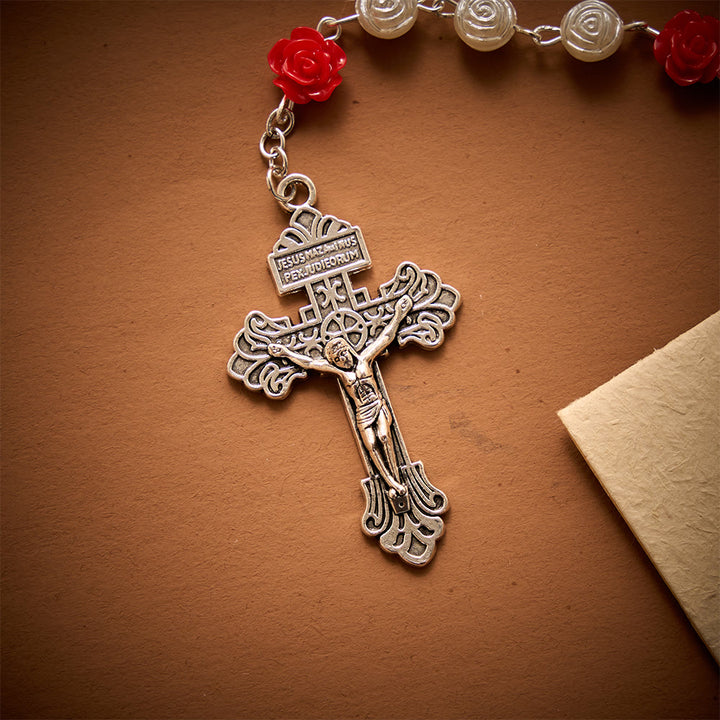 SolaceBeads Rose Artistic Rosary With Red Rose Accents &amp; Miraculous Medal: Floral Romance - image 8