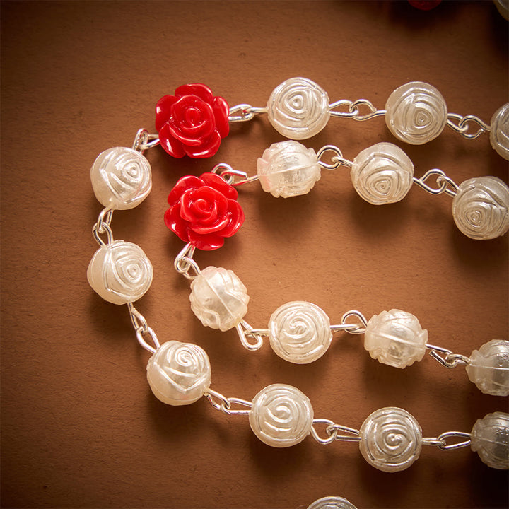 SolaceBeads Rose Artistic Rosary With Red Rose Accents &amp; Miraculous Medal: Floral Romance - image 5