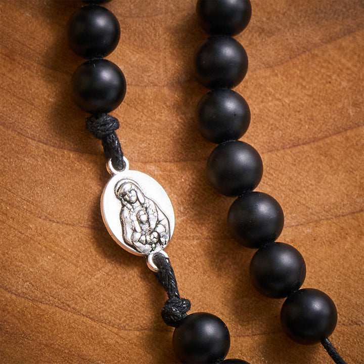 SolaceBeads Shadow of Seven Sorrows Grace Rosary Chaplet: Black Onyx with Marian Devotion Emblems - image 3