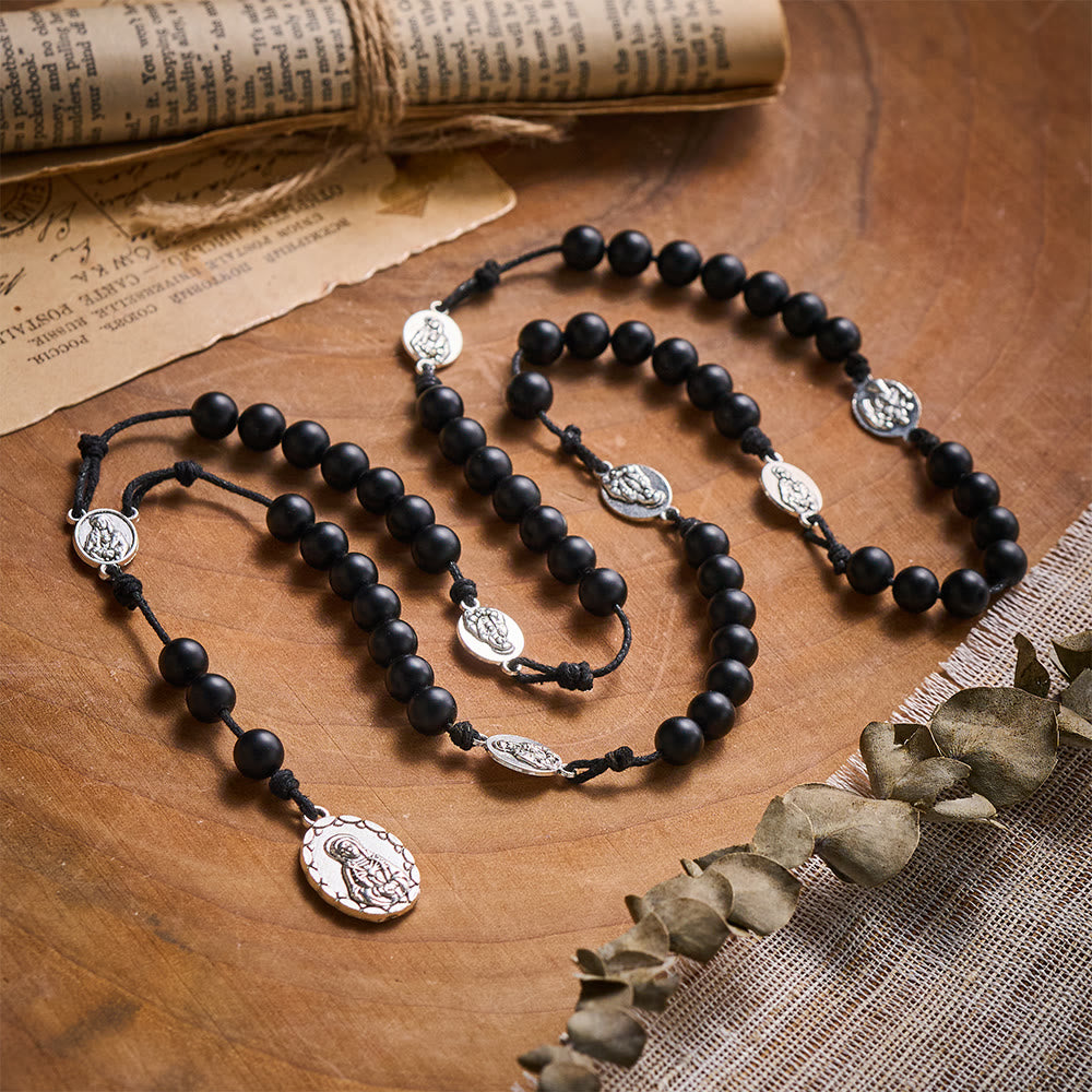 SolaceBeads Shadow of Seven Sorrows Grace Rosary Chaplet: Black Onyx with Marian Devotion Emblems - image 10