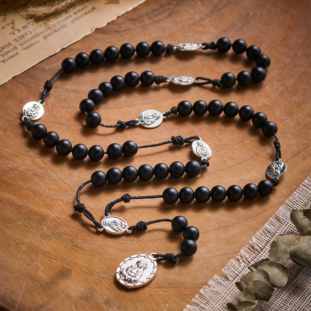 SolaceBeads Shadow of Seven Sorrows Grace Rosary Chaplet: Black Onyx with Marian Devotion Emblems - image 11