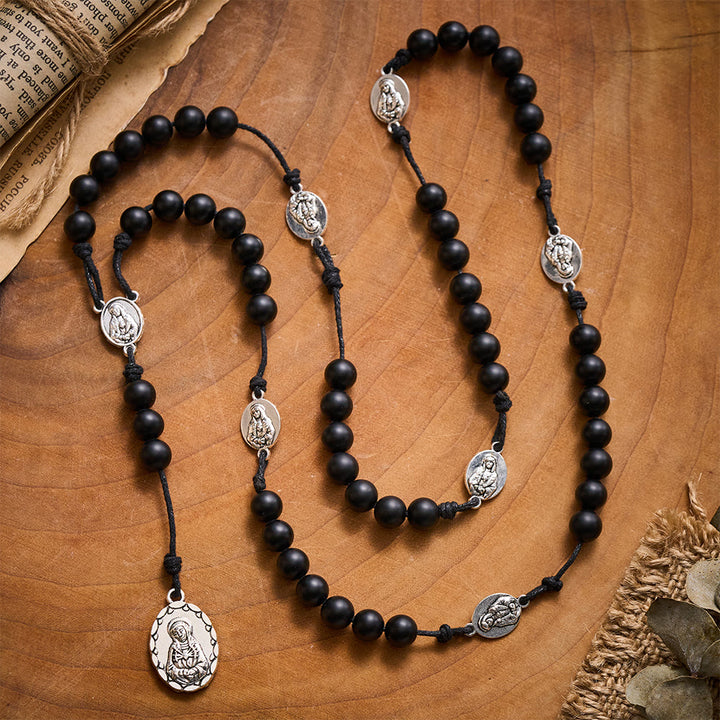 SolaceBeads Shadow of Seven Sorrows Grace Rosary Chaplet: Black Onyx with Marian Devotion Emblems - image 9
