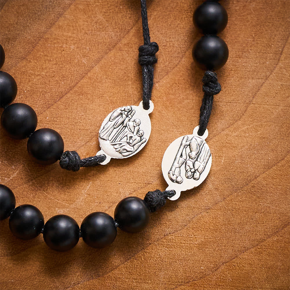 SolaceBeads Shadow of Seven Sorrows Grace Rosary Chaplet: Black Onyx with Marian Devotion Emblems - image 2