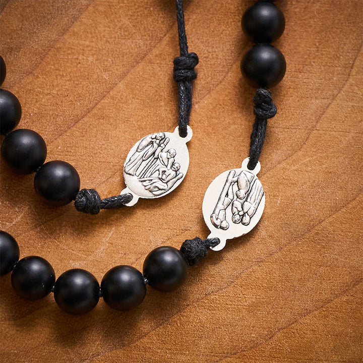 SolaceBeads Shadow of Seven Sorrows Grace Rosary Chaplet: Black Onyx with Marian Devotion Emblems - image 2