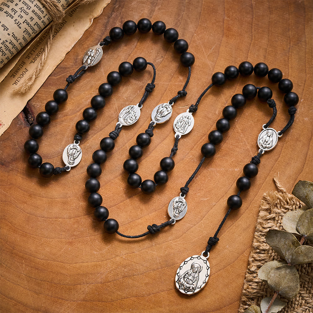 SolaceBeads Shadow of Seven Sorrows Grace Rosary Chaplet: Black Onyx with Marian Devotion Emblems - Seven Sorrows - image 0