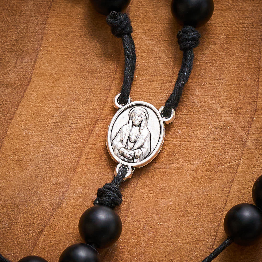 SolaceBeads Shadow of Seven Sorrows Grace Rosary Chaplet: Black Onyx with Marian Devotion Emblems - image 4