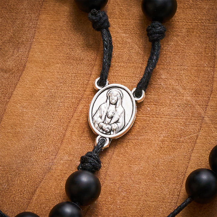 SolaceBeads Shadow of Seven Sorrows Grace Rosary Chaplet: Black Onyx with Marian Devotion Emblems - image 4
