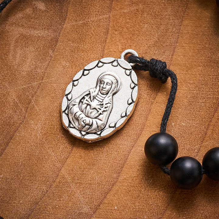 SolaceBeads Shadow of Seven Sorrows Grace Rosary Chaplet: Black Onyx with Marian Devotion Emblems - image 6
