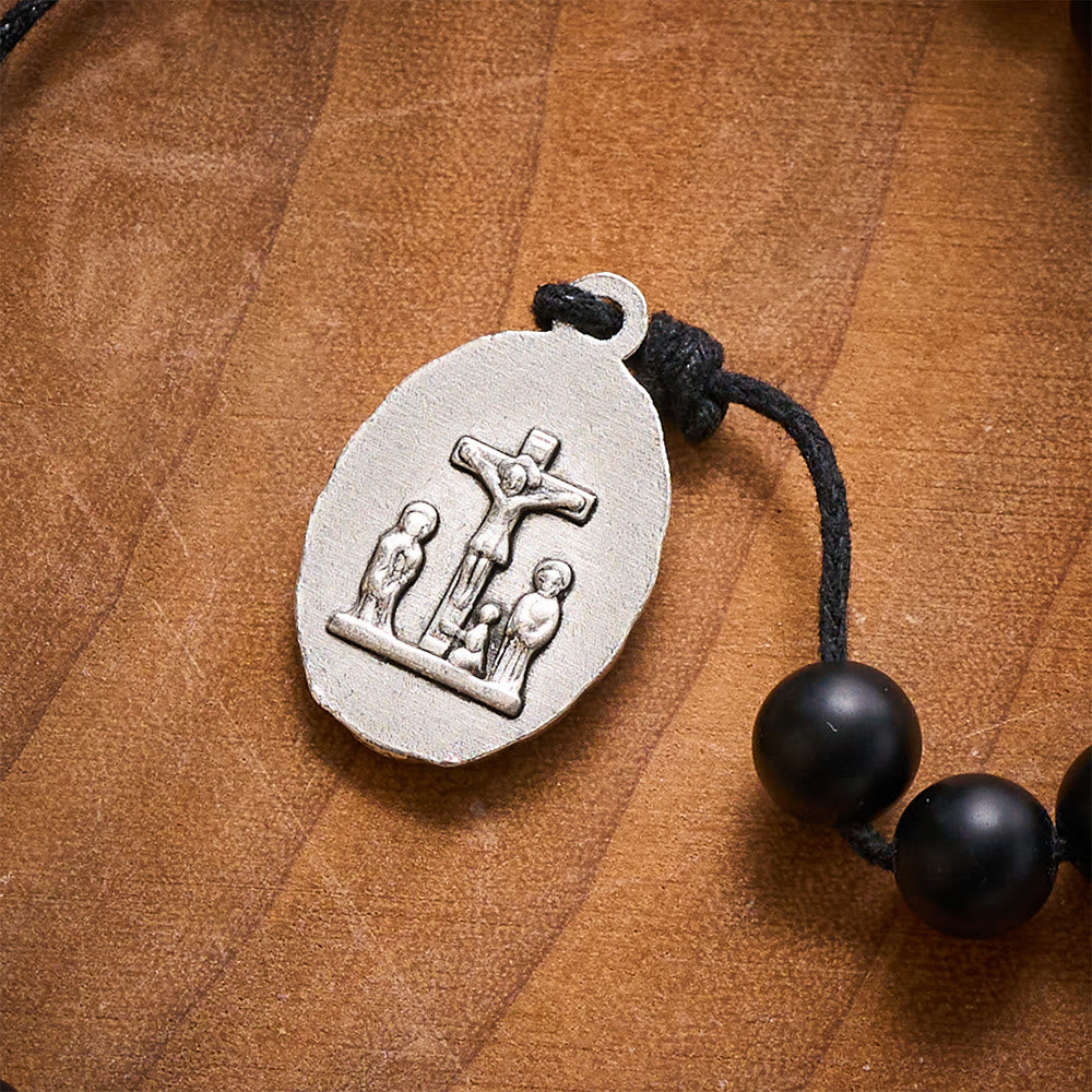 SolaceBeads Shadow of Seven Sorrows Grace Rosary Chaplet: Black Onyx with Marian Devotion Emblems - image 5